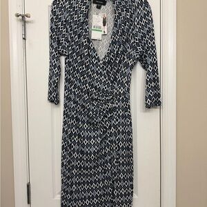 NWT Karen Kane Bella Blue Diamond Pattern Wrap Midi Dress sz L